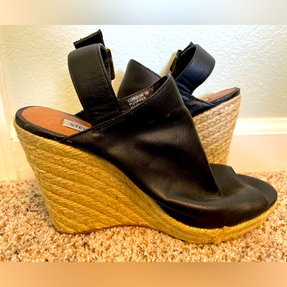 Steve Madden Size 7 Open Toe Black Wedges - image 1